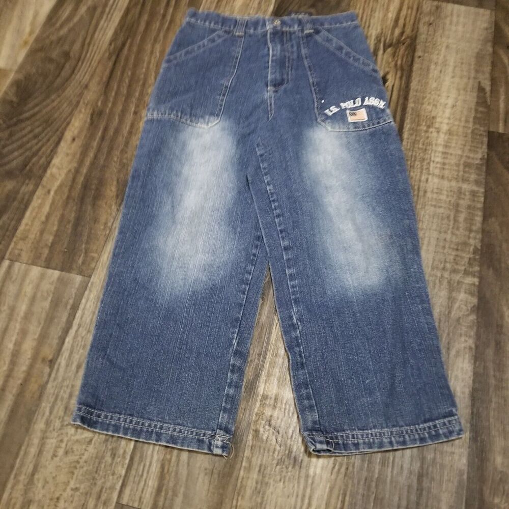VTG US Polo Assn Jeans Youth Sz 7 Blue Denim Carpenter Baggy Hip Hop‎ Y2K Skater